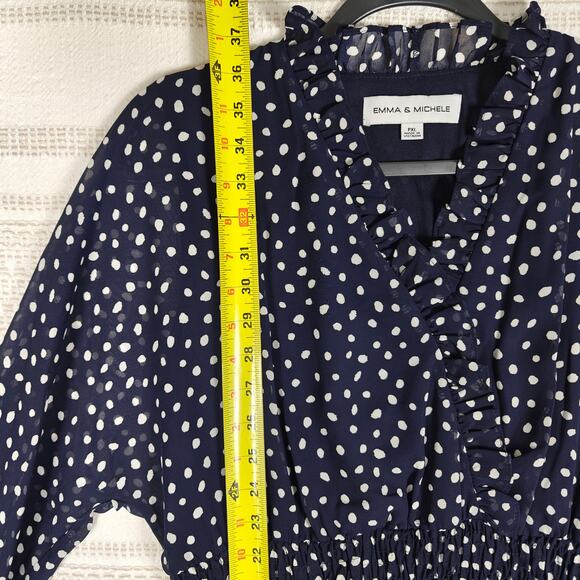 Emma & Michele Navy White Polka Dot Ruffle Hem Dress Size PXL NWT - Picture 4 of 7
